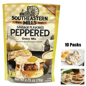 10 Packets Old Fashioned Gravy Mix Southeastern Mills Peppered Sausage Flavored