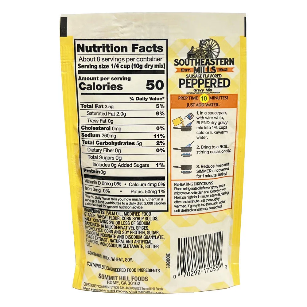 10 Packets Old Fashioned Gravy Mix Southeastern Mills Peppered Sausage Flavored