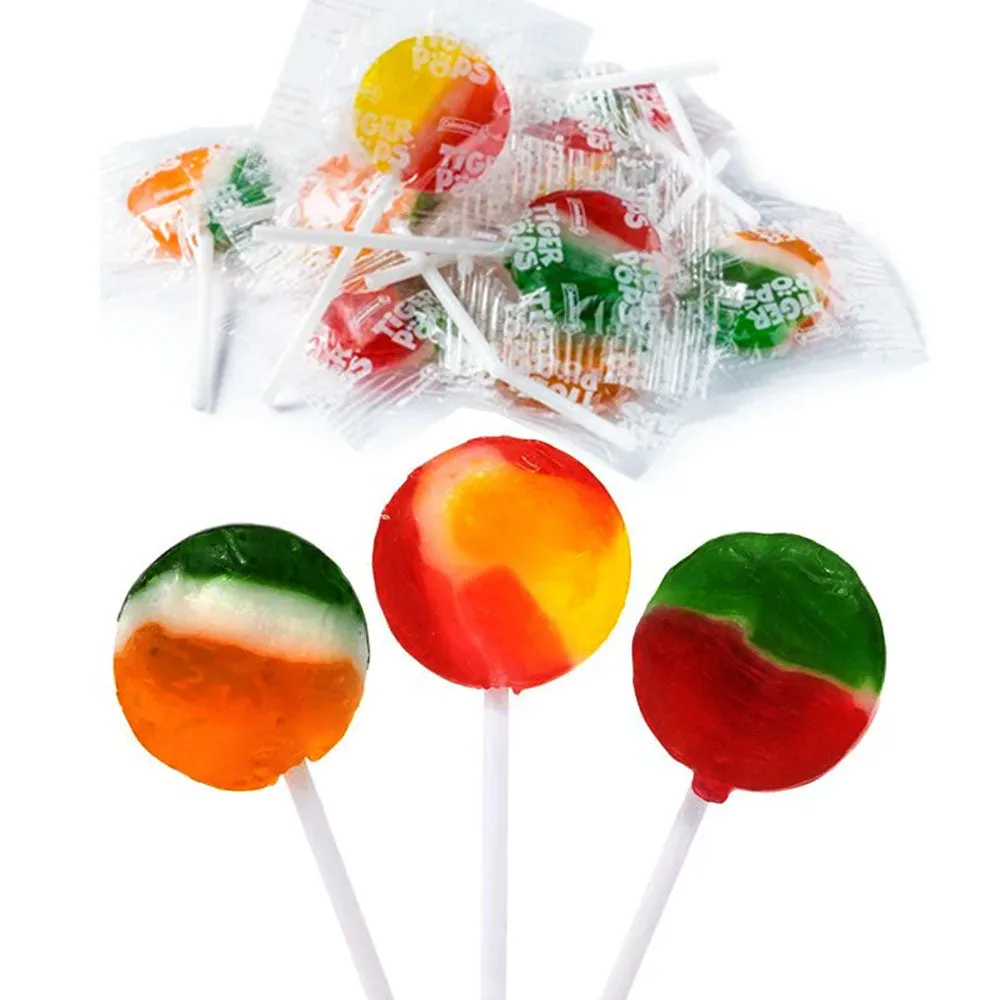 2 Bags Hard Candy Tiger Pops Suckers Flat Lollipops Candies Sweet Flavors 3.5oz