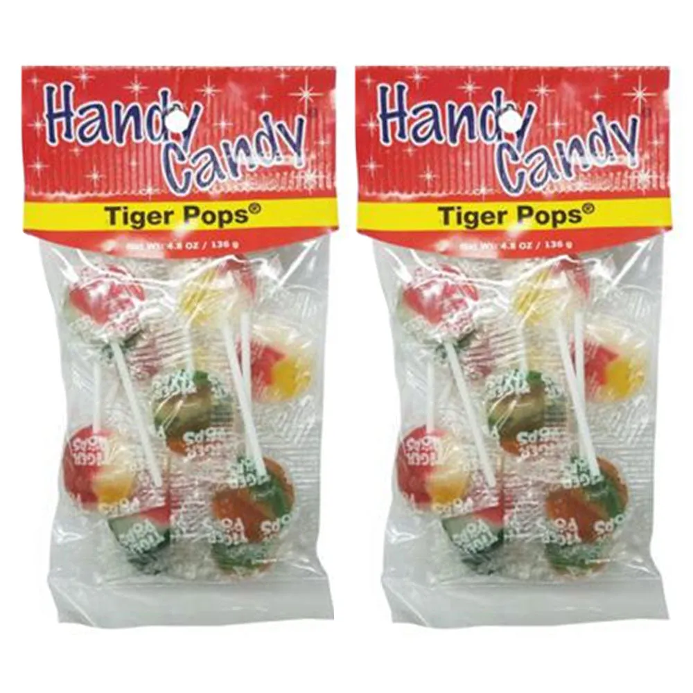 2 Bags Hard Candy Tiger Pops Suckers Flat Lollipops Candies Sweet Flavors 3.5oz
