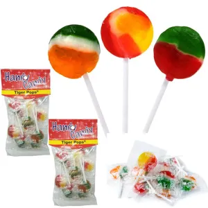 2 Bags Hard Candy Tiger Pops Suckers Flat Lollipops Candies Sweet Flavors 3.5oz