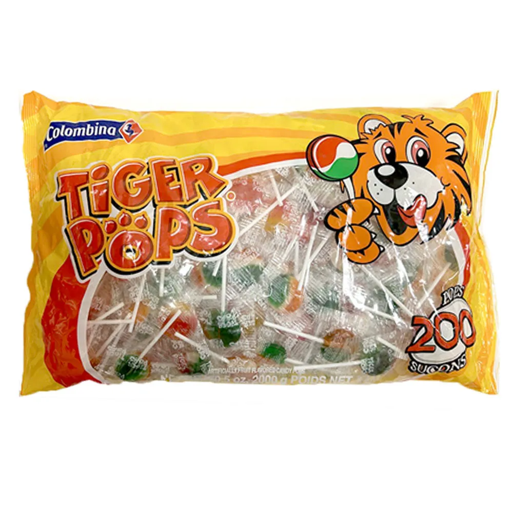 200 Ct Tiger Pops Lollipops Bulk Fruity Sweet Flavor Suckers Flat Candies 70.5oz
