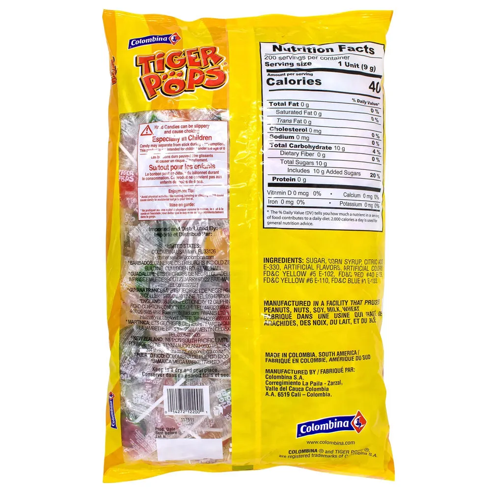 200 Ct Tiger Pops Lollipops Bulk Fruity Sweet Flavor Suckers Flat Candies 70.5oz