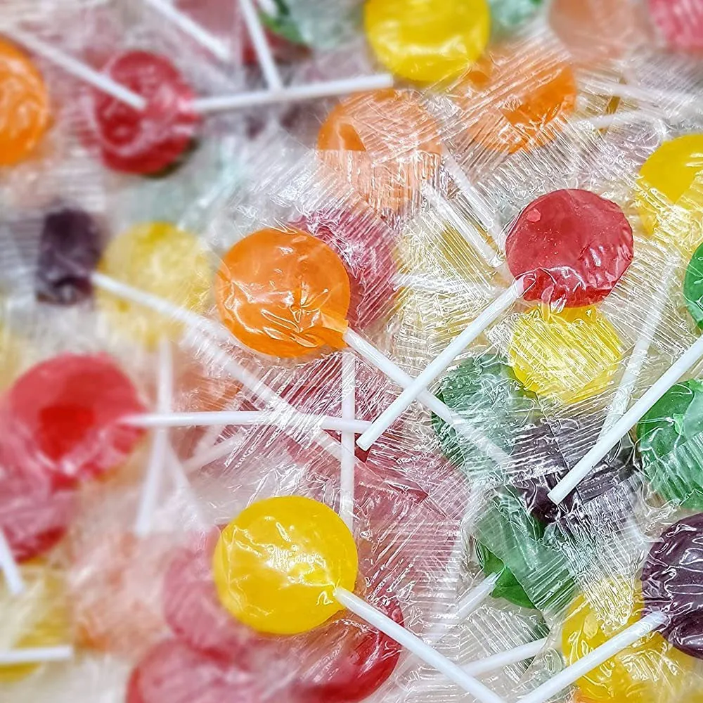 6 Bags Flavored Pops Assorted Lollipops Hard Candy Flat Sucker Sweet Party 3.5oz