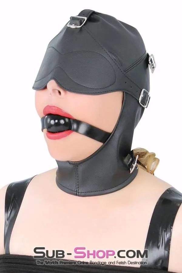 8815RS      Secret Affair Bondage Hood w/ Strap-On Gag Panel and Blindfold