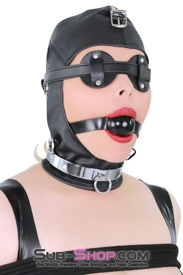 8815RS      Secret Affair Bondage Hood w/ Strap-On Gag Panel and Blindfold