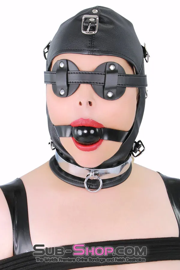 8815RS      Secret Affair Bondage Hood w/ Strap-On Gag Panel and Blindfold