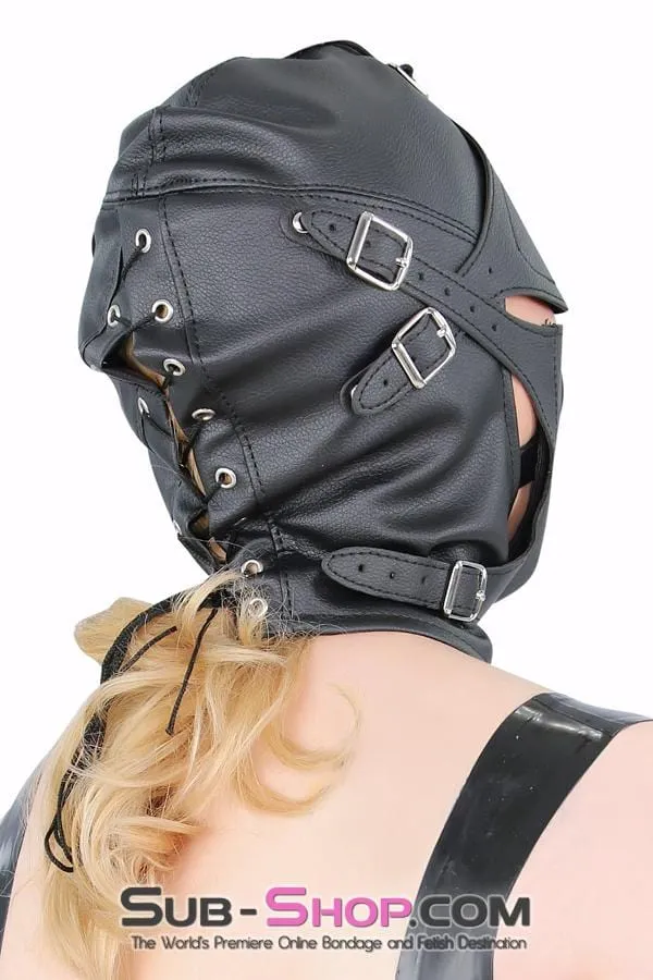 8815RS      Secret Affair Bondage Hood w/ Strap-On Gag Panel and Blindfold