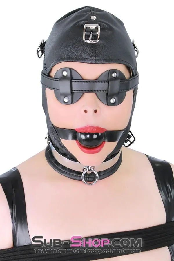 8815RS      Secret Affair Bondage Hood w/ Strap-On Gag Panel and Blindfold