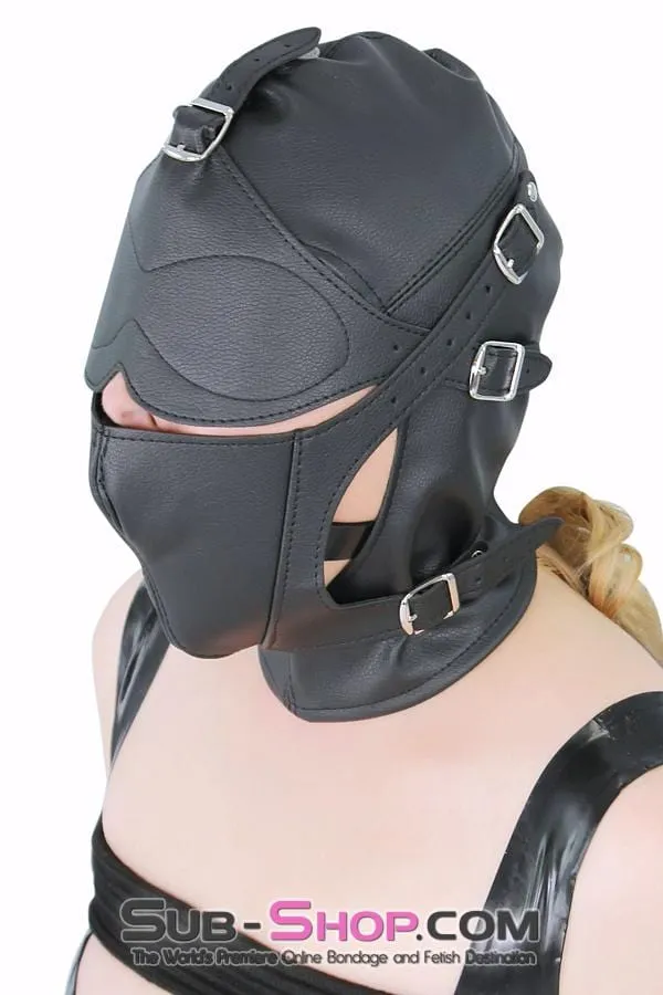 8815RS      Secret Affair Bondage Hood w/ Strap-On Gag Panel and Blindfold