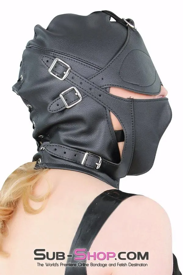 8815RS      Secret Affair Bondage Hood w/ Strap-On Gag Panel and Blindfold