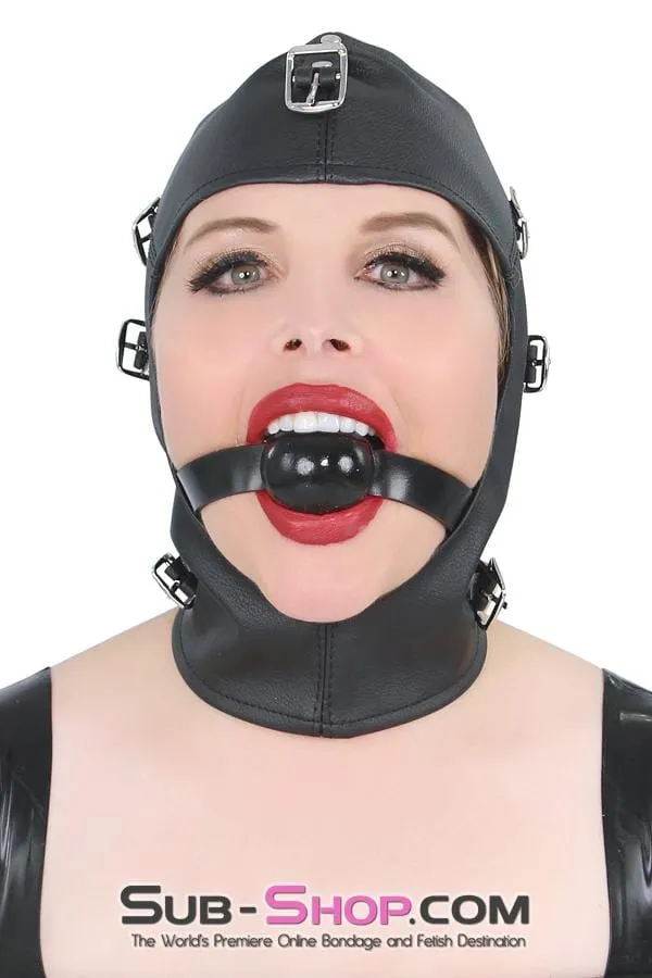 8815RS      Secret Affair Bondage Hood w/ Strap-On Gag Panel and Blindfold