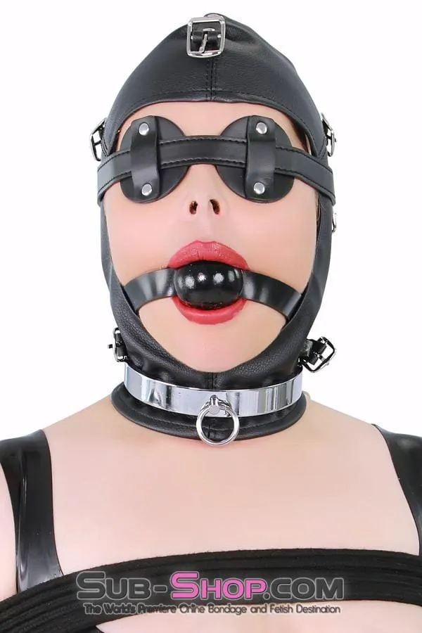 8815RS      Secret Affair Bondage Hood w/ Strap-On Gag Panel and Blindfold