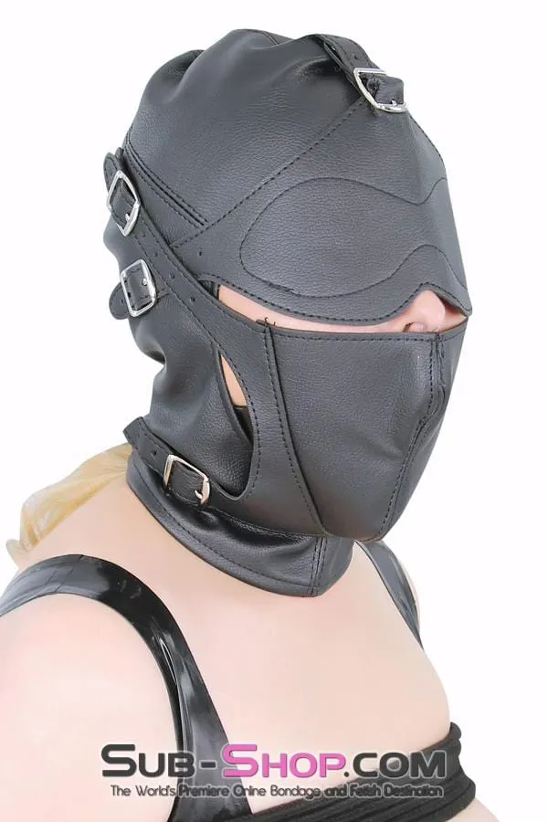 8815RS      Secret Affair Bondage Hood w/ Strap-On Gag Panel and Blindfold
