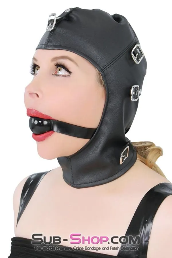 8815RS      Secret Affair Bondage Hood w/ Strap-On Gag Panel and Blindfold