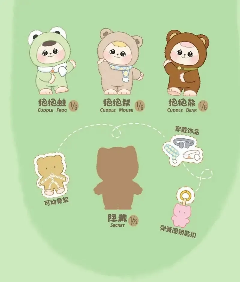 Bao-Ao Cuddle Series Vinyl Blind Box | Adorable Plush Toys in Animal Outfits, Surprise Collectibles for Kids and Desk Deco