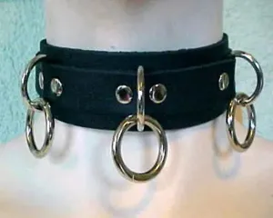 Black Leather Collar w/ Silver Hanging O Rings