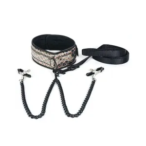 Collar W/ Nipple Clamps- Faux Leather Pink