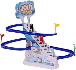 Kinderkart Jolly Penguin Fun Playful Race Set - Dynamic Music & Shinning Lights, Safe & Durable Slide Playset for Toddlers & Kids, Automatic Climbing Stairs & Sliding Penguins