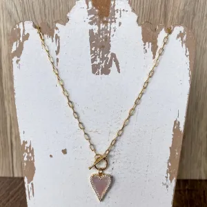 MOP Pave Heart Toggle Pendant Necklace