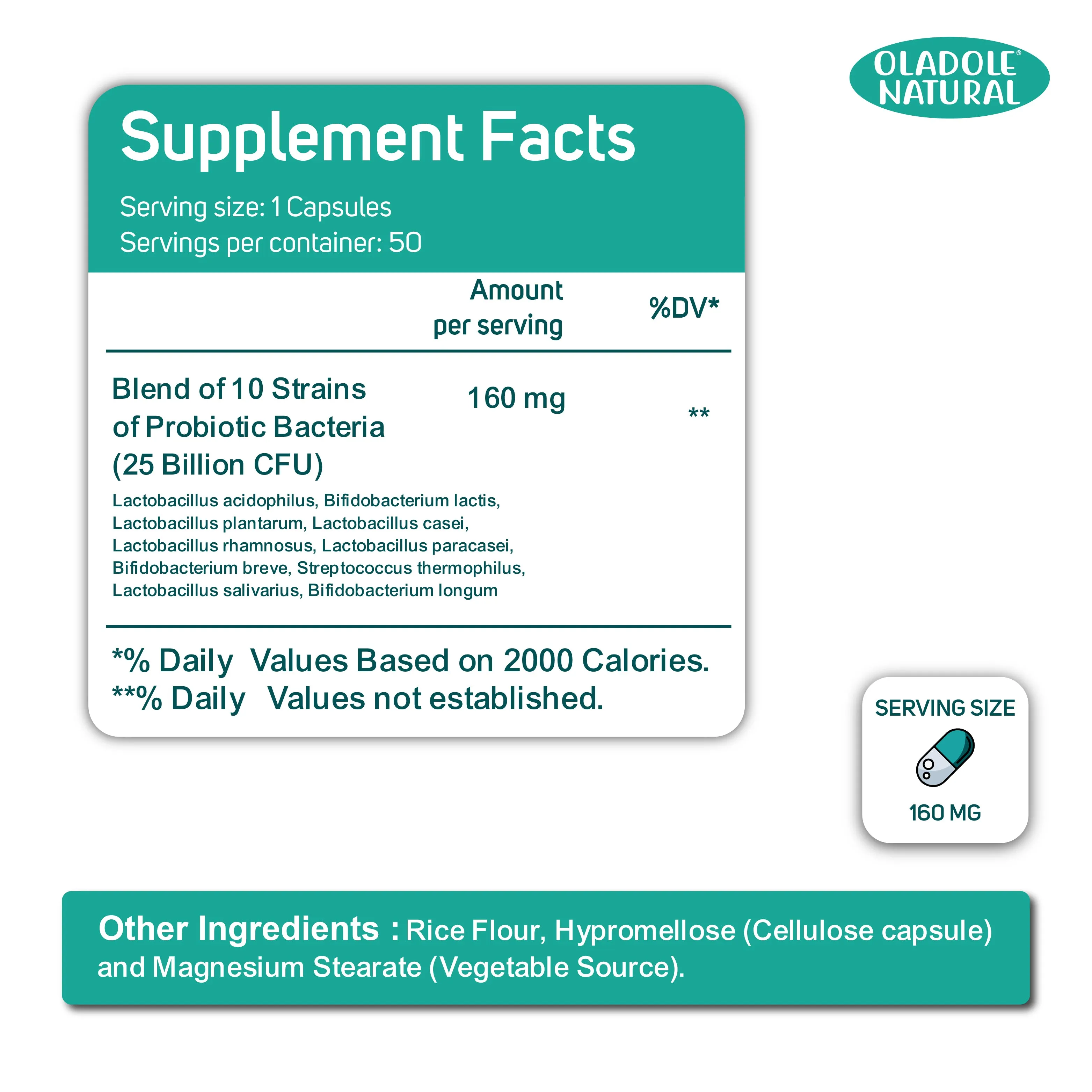 Probiotic 25 Billion 10 Probiotic Strains 50 Capsule