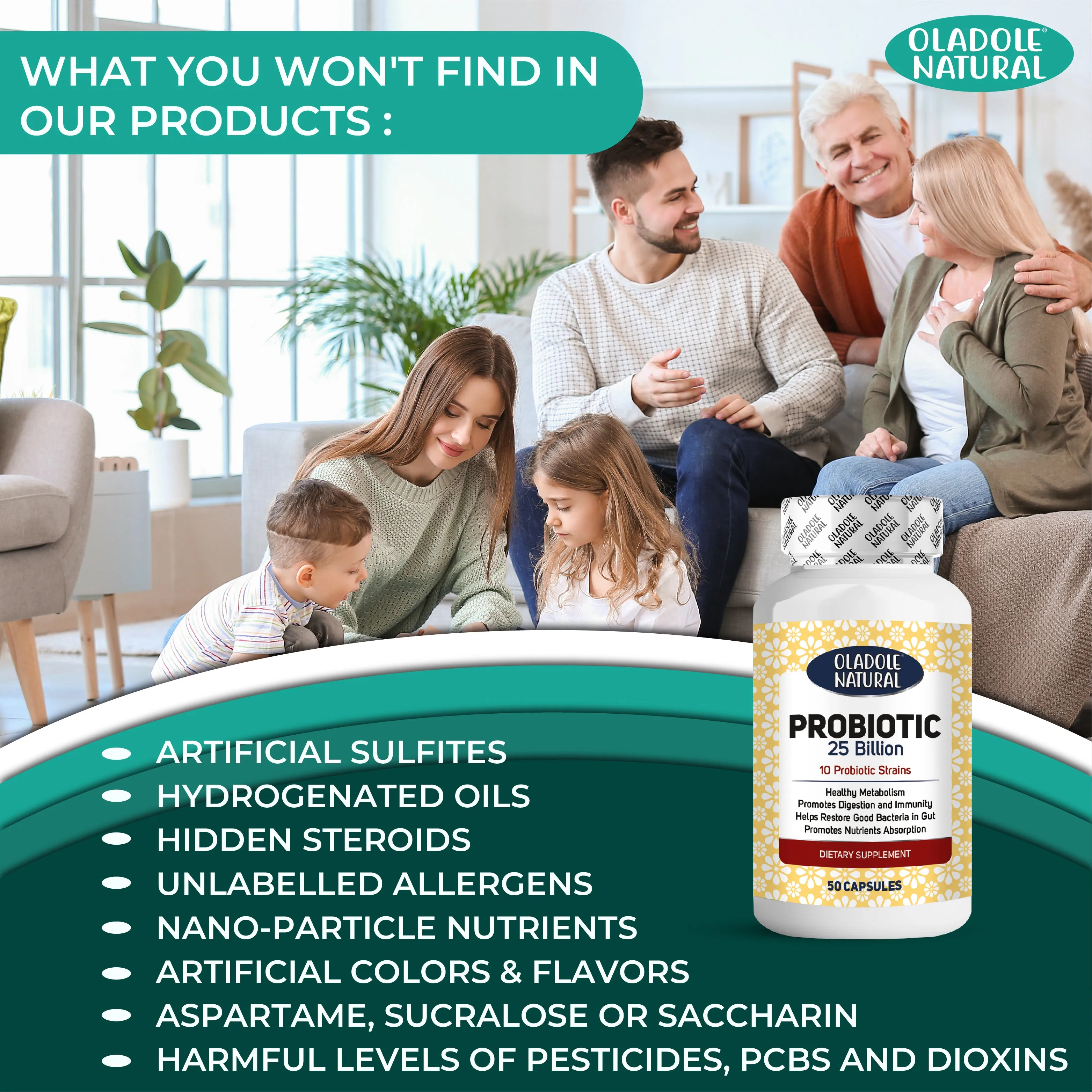 Probiotic 25 Billion 10 Probiotic Strains 50 Capsule