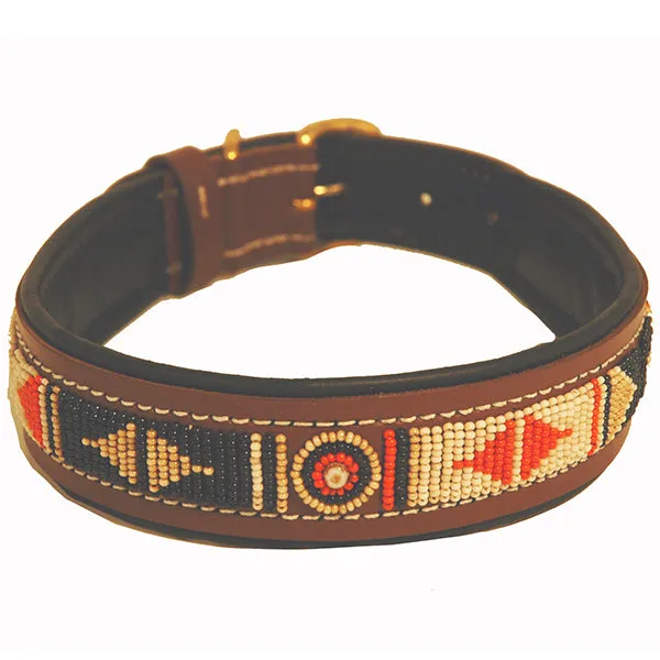 "Swahili" Luxury Tan Leather Beaded Dog Collars