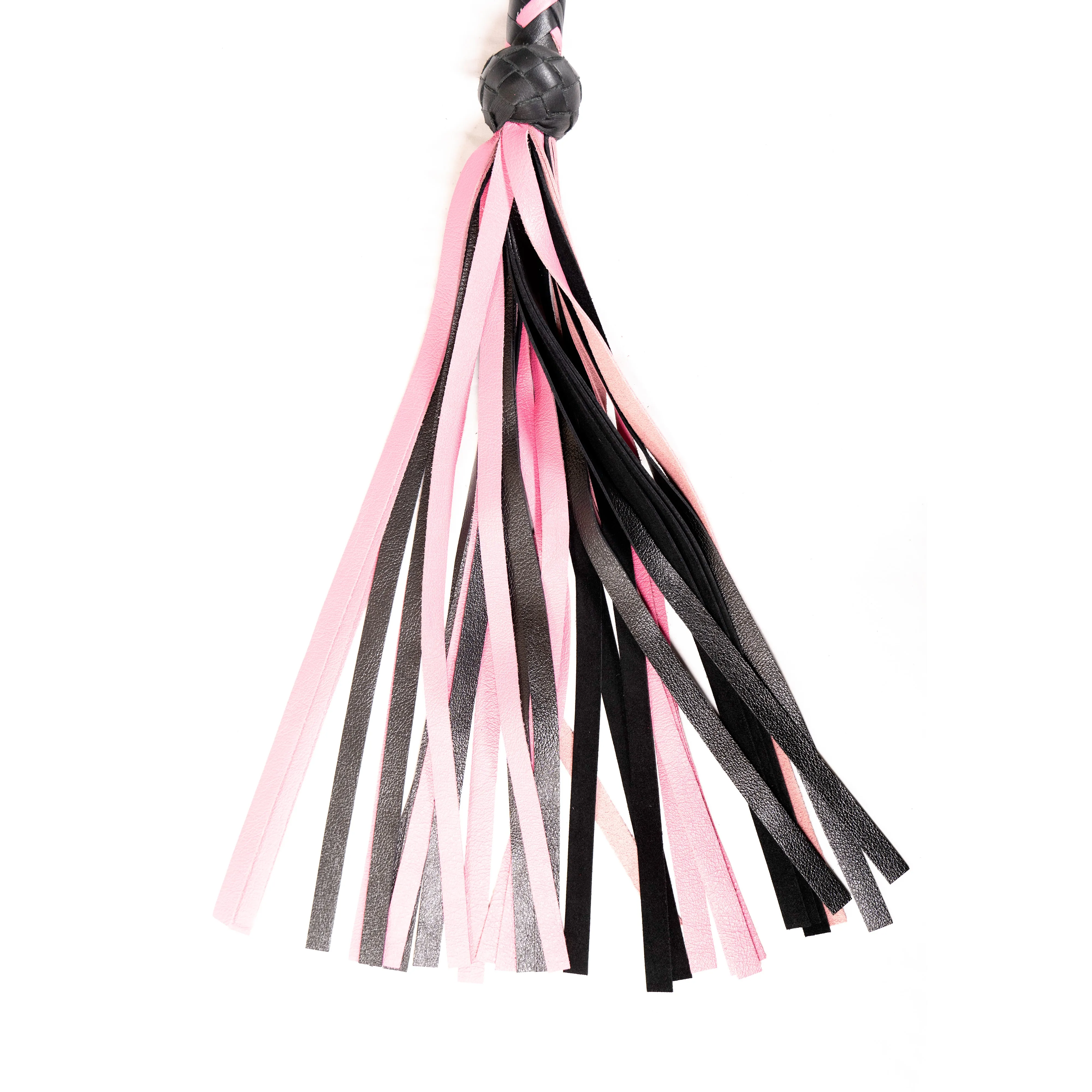 Rapture Leather Deertan Cowhide Flogger in Pink & Black