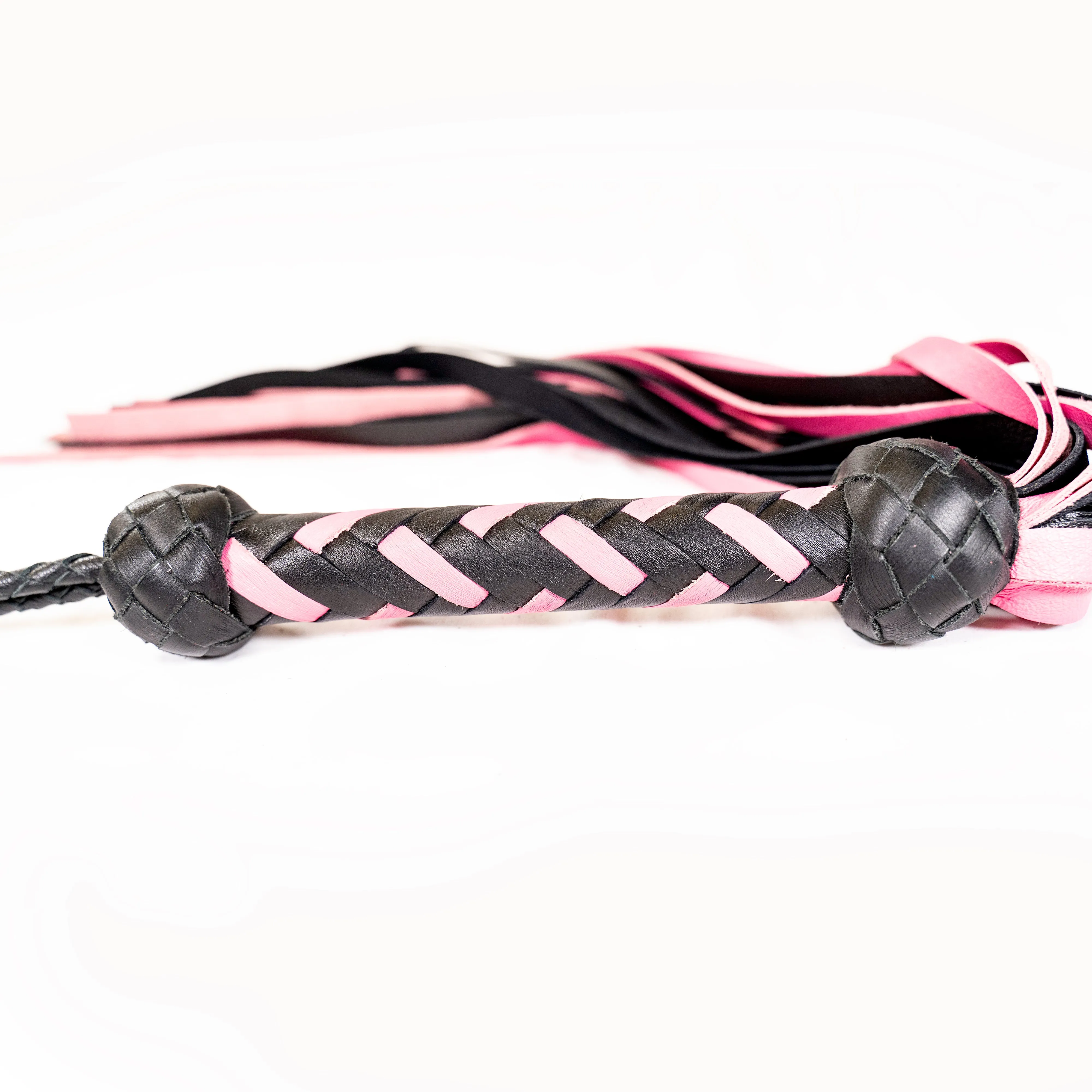 Rapture Leather Deertan Cowhide Flogger in Pink & Black