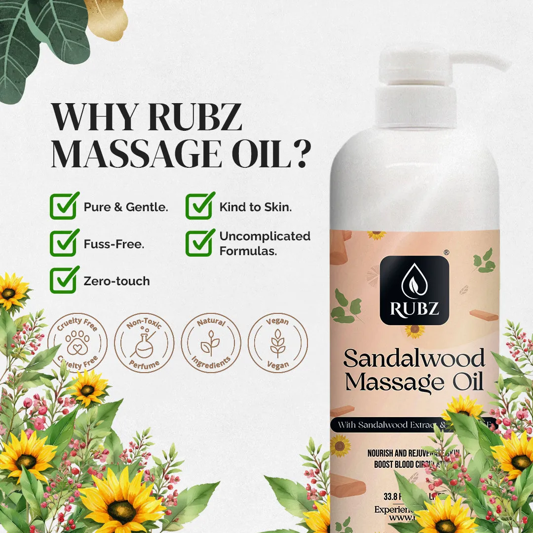 Rubz Sandalwood Massage Oil | Moisturizing & Nourishing Body Massage Oil for Men & Women | Best for Aromatherapy & Full Body Spa | 1 Litre