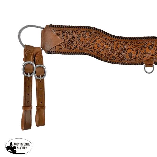 Showman ® Floral Tooled Medium Leather Tripping Collar with Black Whipstitching