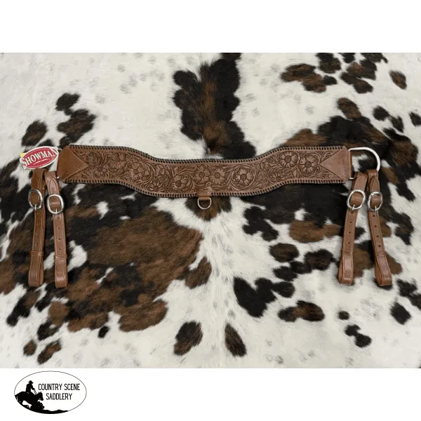 Showman ® Floral Tooled Medium Leather Tripping Collar with Black Whipstitching