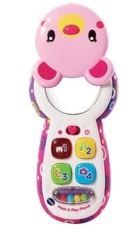 V-TECH  Peek & Play Phone Pink: Have fun pretending to make calls by pressing the buttons and hearing playful songs, phrases and music - 502753