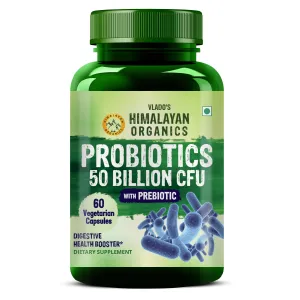 Vlado's Himalayan Organics Probiotics Supplement 50 Billion CFU with Prebiotics 150mg for Digestion, Gut Health & Immunity - 60 Veg Capsules